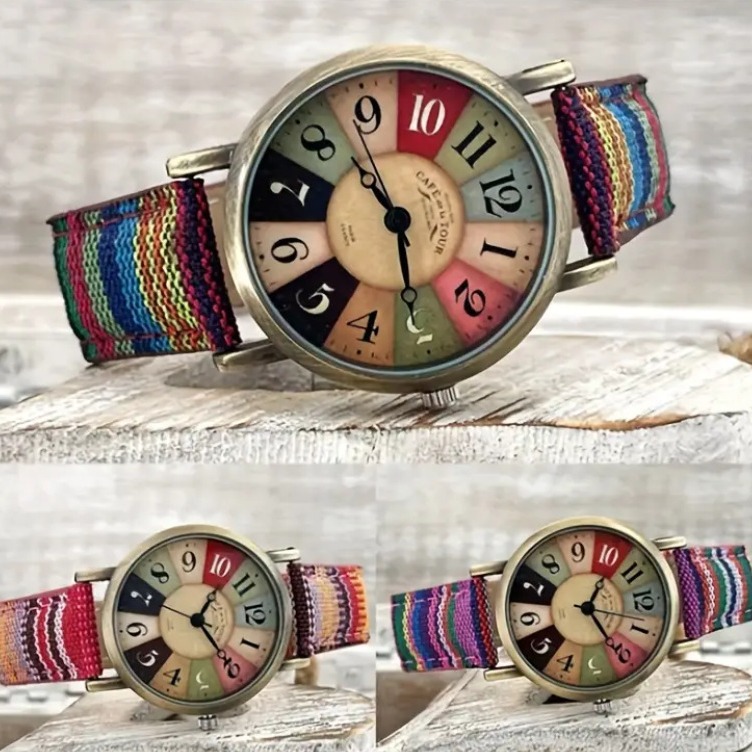 Reloj hippie bohemio de colores – patrón multicolor de arcoíris, fabricante, stock