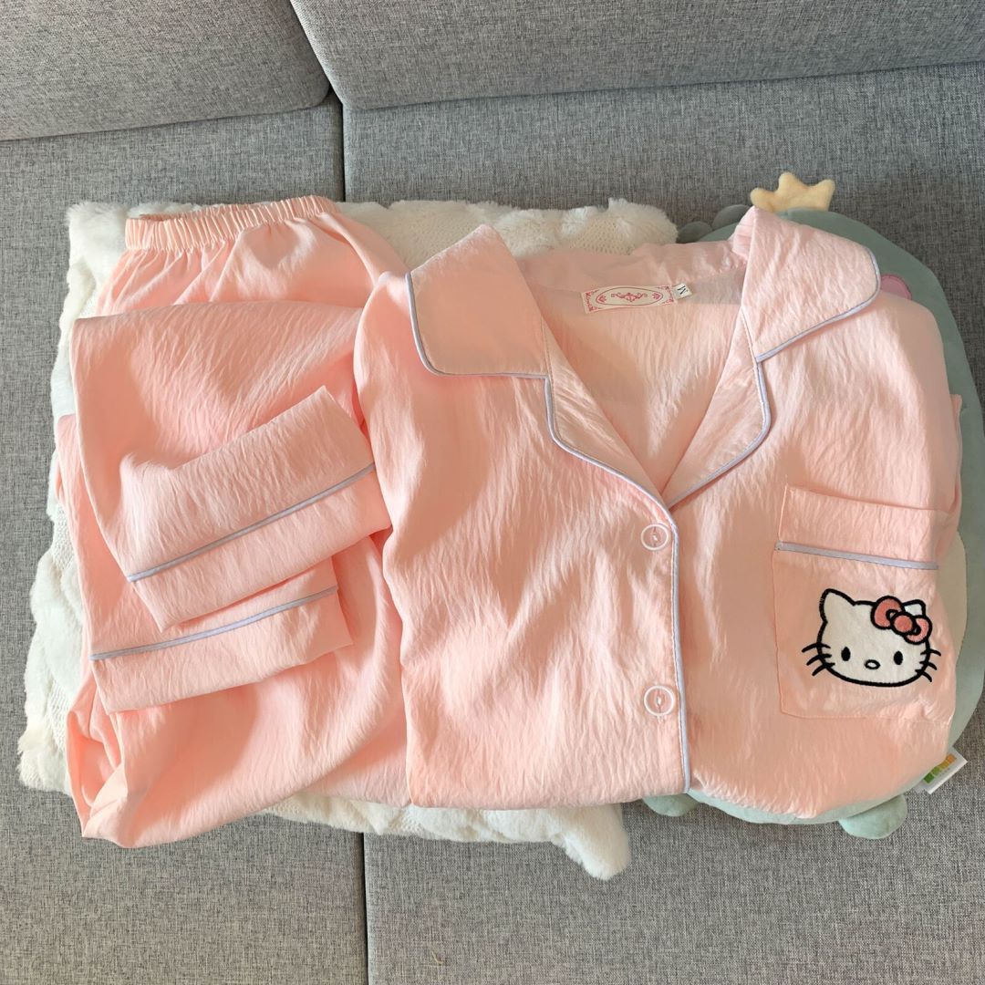 Transfronteriza al por mayor 120G nubes de algodón pijama de manga larga de mujeres otoño lindos dibujos animados camarones KT set de ropa para el hogar gato