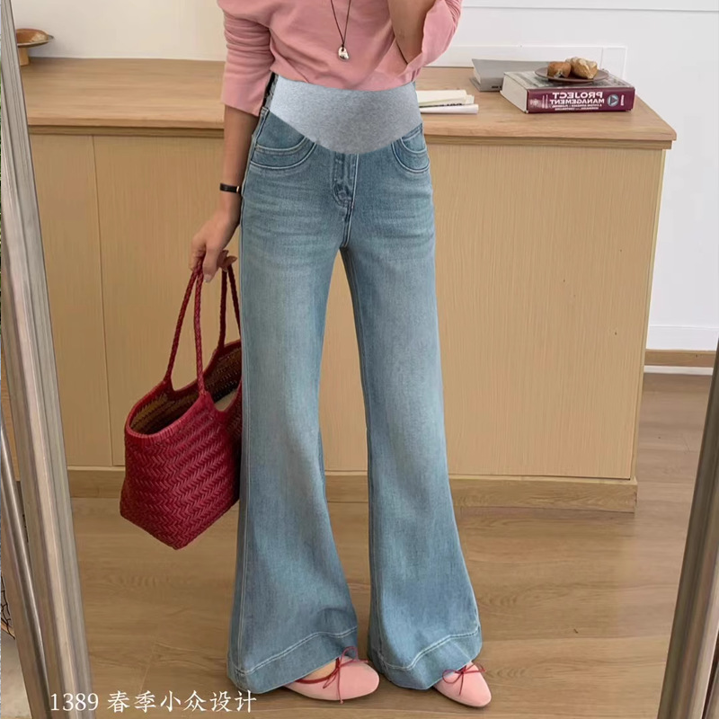 Maternity Pants for Spring and Autumn, Petite Size, Spring and Summer Plus-Size Flared Pants, Autumn Base Denim Long Pants
