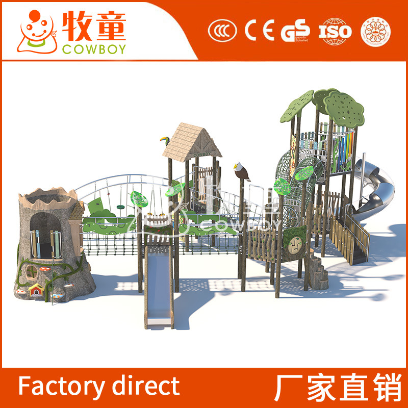 Gran jardín de infantes diapositiva niños unpowered equipo de diversión al aire libre parque infantil combinación diapositiva diseño