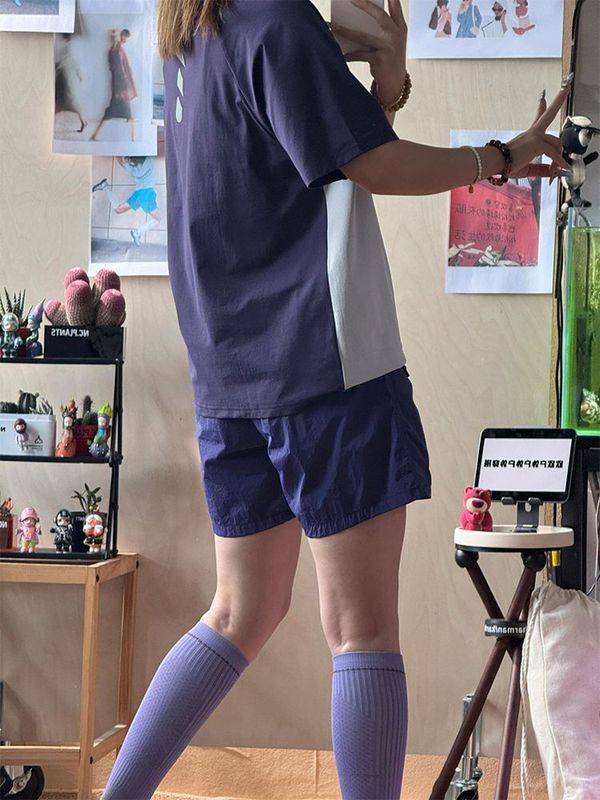 撞色户外速干衣短袖女士小众设计感夏季插肩袖t恤运动羽毛球服|undefined