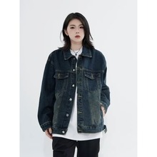 新款POLO开衫上衣夹克美式春秋季韩版男高街复古做旧牛仔外套批发