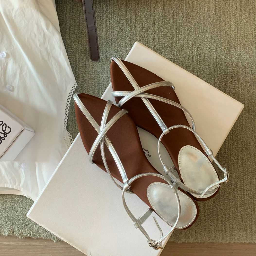 Версия из воловьей кожи ~ французские сандалии из натуральной кожи с тонким ремешком и острым носком, римские сандалии для женщин, летние сандалии с открытым носком на танкетке, сандалии на толстой подошве, сандалии на кошачьем каблуке