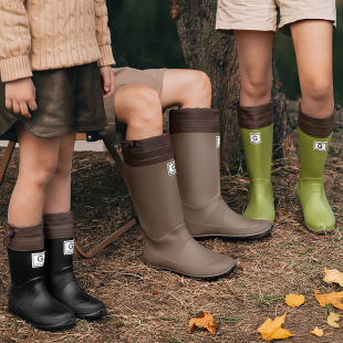 Japanese and Korean Popular Wild Bird Association Flat Foldableable Outdoor Family Rain Boots Adult Long Rain Boots High-Top Waterproof Shoes