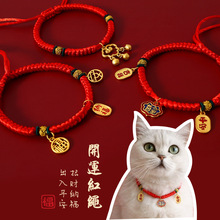宠物猫咪狗兔子新年春节喜庆红绳可调节项圈长命锁招财纳福安项链