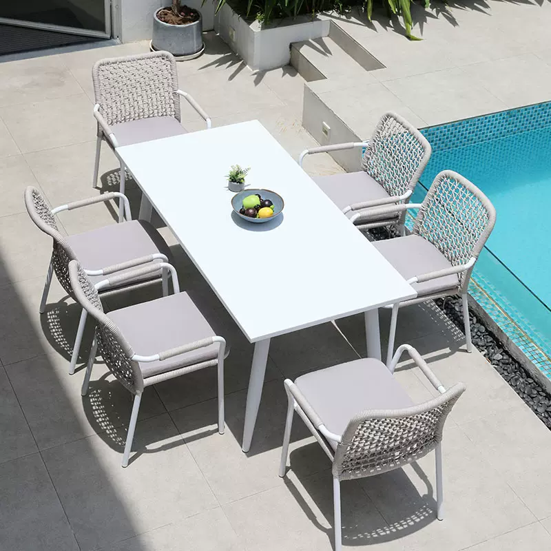 户外桌椅组合白色简约现代阳台绳编椅子室外露天花园藤编休闲桌椅