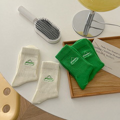 襪子女襪字母刺繡白色襪子中筒襪情侶黑色ins潮男襪奶油色棉襪