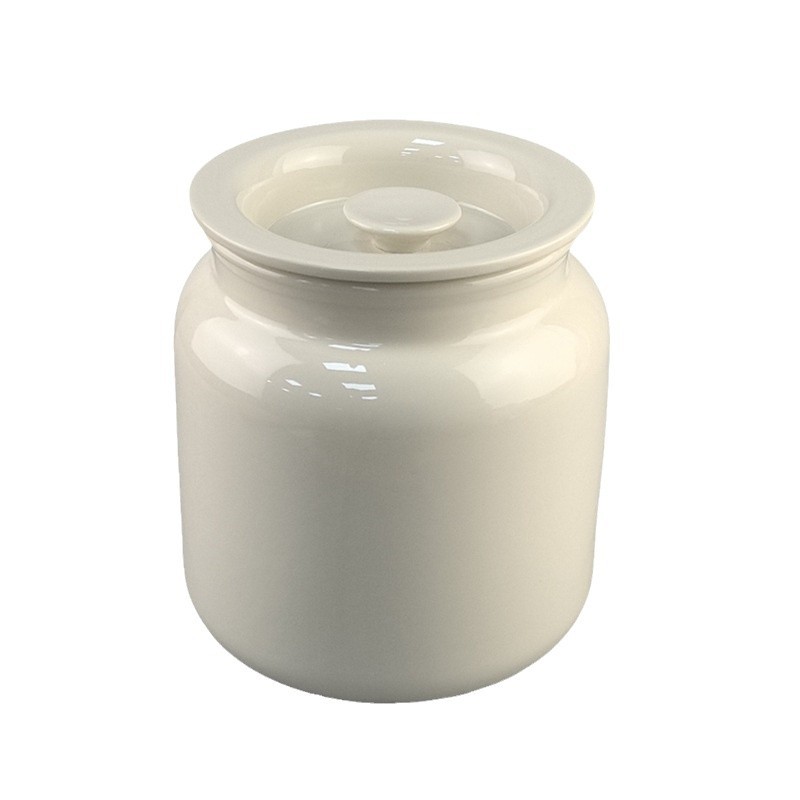 Latas de cerámica sellada pueden ser etiquetadas con logotipo, latas de manteca de cerdo de temperatura media con tapa doméstica, recipientes retro de gran tamaño de porcelana blanca.