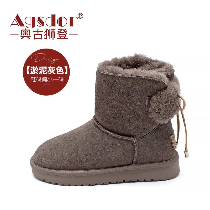 Botas de nieve para mujer Augu Shiden, estilo nuevo de otoño e invierno 2025, zapatos de algodón con suela gruesa de felpa para exteriores, mocasines casuales de media pantorrilla