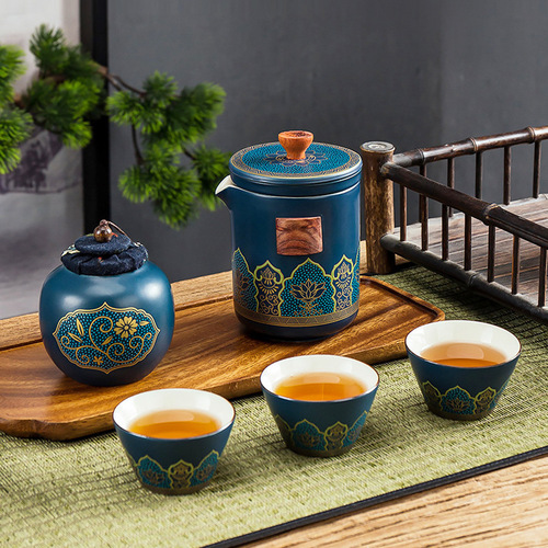 Japanese-style travel tea set with one pot and three cups, quick cup outdoor portable office custom gift, suitable for souvenir