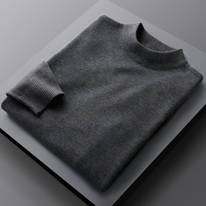 Half Turtleneck Sweater Men's Autumn and Winter Round Neck Solid Color Middle Collar Sweater Spring and Autumn Base Shirt Inner Knit Sweater Men's