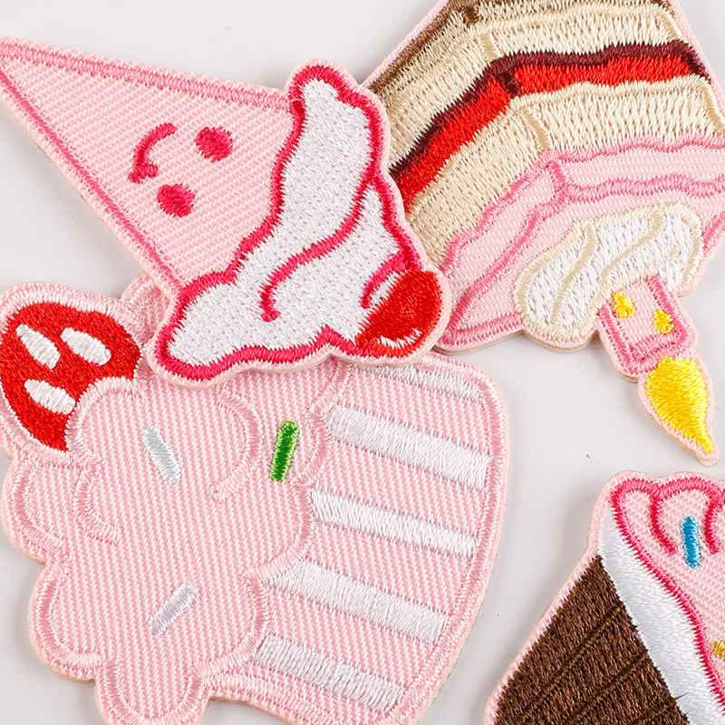 刺繍ステッカーピンクシリーズケーキアイスクリームパッチステッカー自己粘着衣類アクセサリー DIY ハンドブックパッチ布ステッカー|undefined
