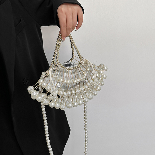 Handmade chain bag with beads, trendy, popular in Europe and America, retro Korean style, high quality, shoulder bag, crossbody bag, handbag