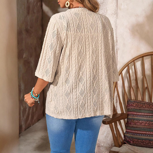 European and American Autumn Women's Hollow-out Cardigan Solid-color Top