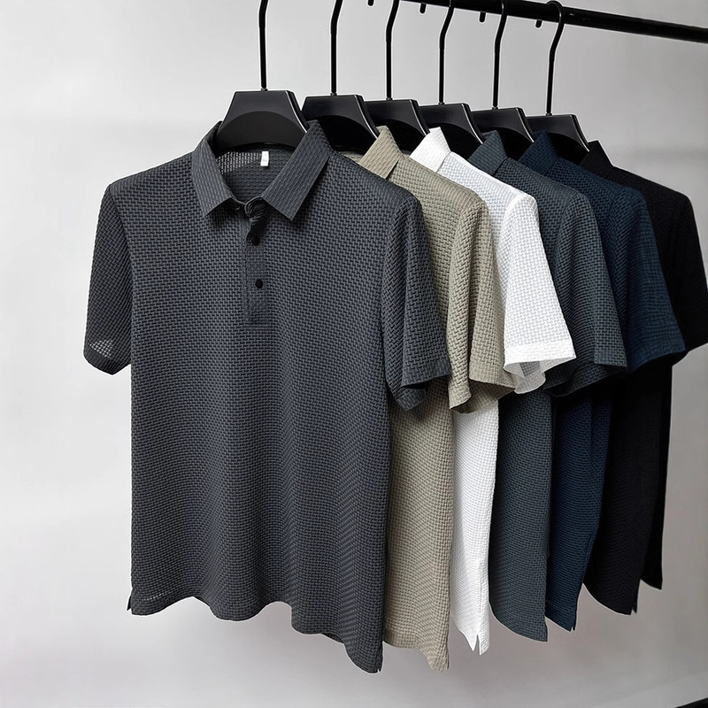 2025 New Ice Silk Short-Sleeved T-Shirt Men's Summer Lapel Casual T-Shirt Classy Collar Breathable Ice-Feel Half-Sleeve 2025 New Ice Silk Short-Sleeved T-Shirt Men's Summer Lapel Casual T-Shirt Classy Collar Breathable Ice-Feel Half-Sleeve