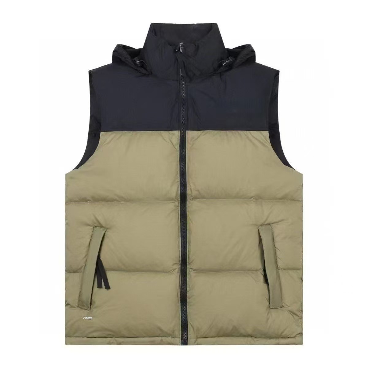 The North Face 1996 Retro Nuptse Vest Hooded Puffer Khaki Black