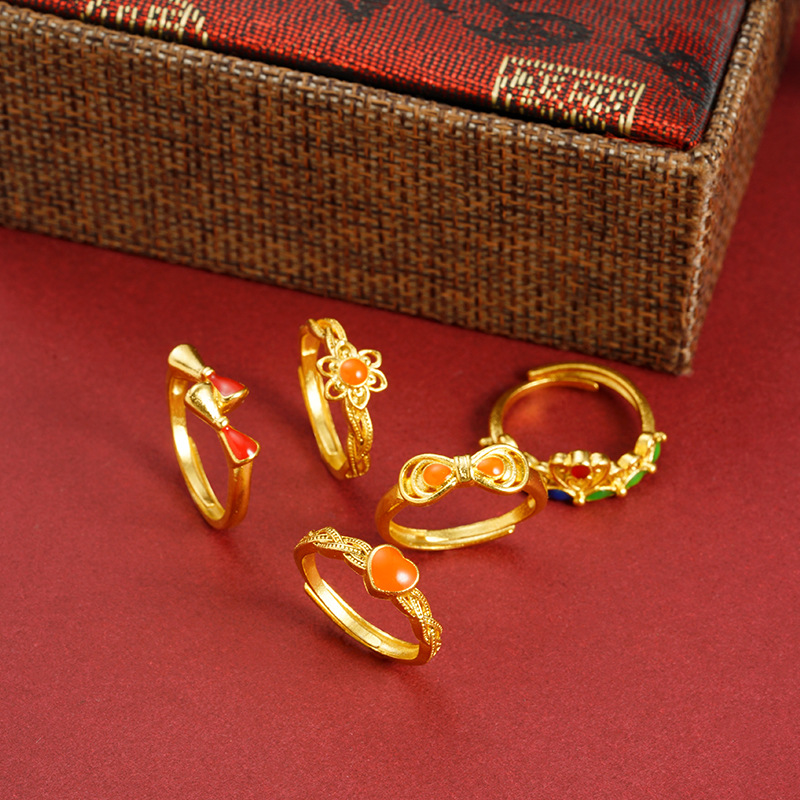 Shajin anillo de estilo popular lujo ligero chicas amor arco flores huecas anillo de aleación al por mayor