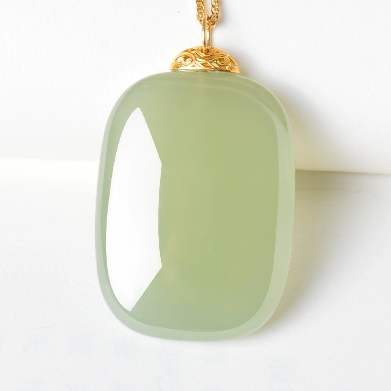 천연 HETIAN JADE QINGSHUI PINGAN WUSHI 브랜드 18K 골드 인레이 펜던트 남성과 여성을위한 옥 목걸이 여성용 펜던트