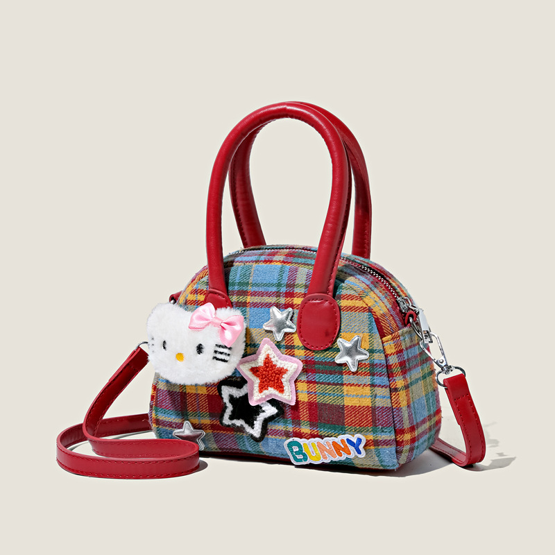 Exquisite Plaid Ins Bag for Women, Cute Cat Fashion Handbag, High-Value New Commuter Coin Purse, Crossbody Bag