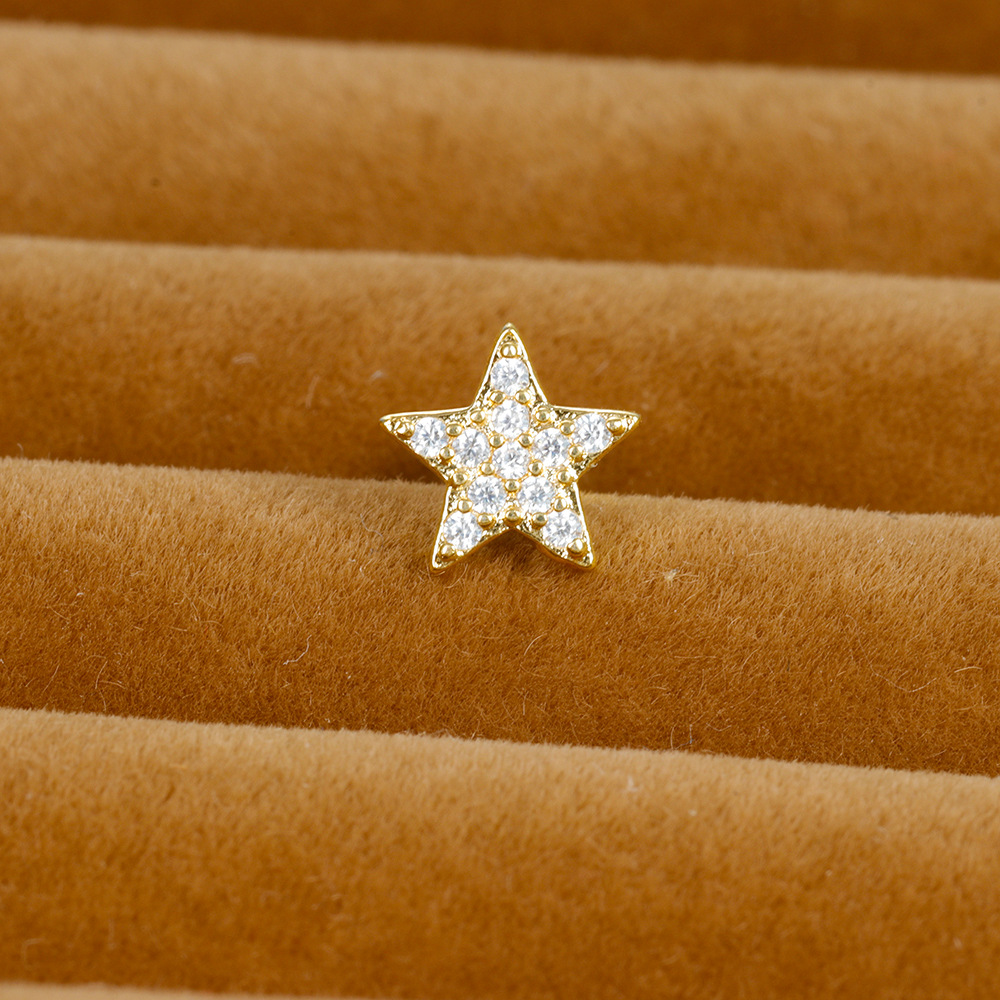 3g Weight Zircon Inlay Material Ear Studs Classification 1 Piece Quantity Daily, Street Occasion Stainless Steel Material Star, Heart Shape, Crown Pattern Women's Gender Plating, Inlay Design Simple Style Style 1 Piece Simple Style Star Heart Shape Crown Plating Inlay Stainless Steel Zircon Ear Studs 8