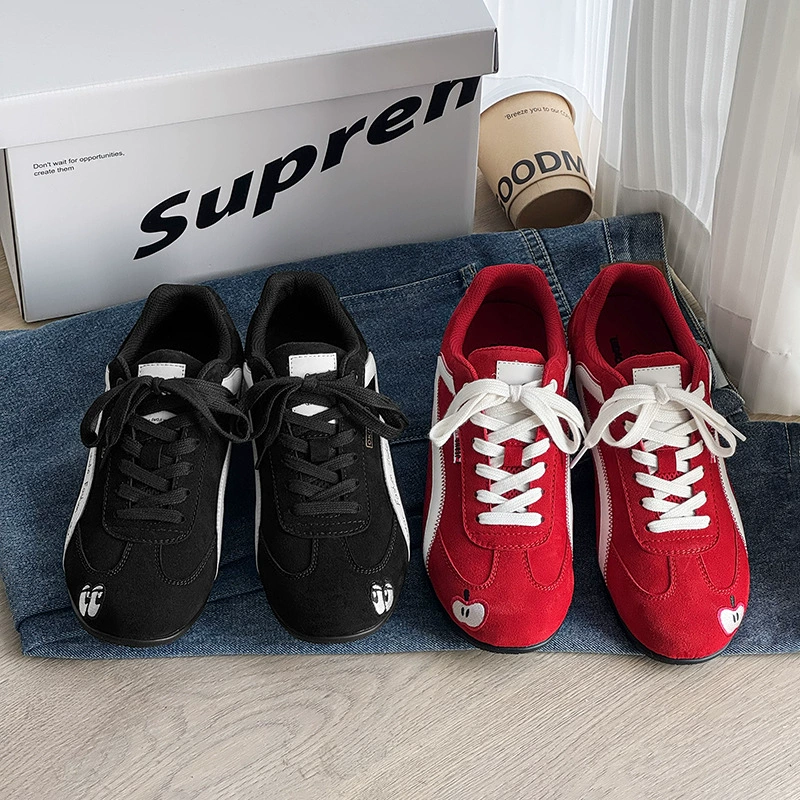 2025 весна и лето яблочная обувь для глаз черная тонкая подошва гоночных обуви для бега спорт и отдых ретро морали обувь для женщин