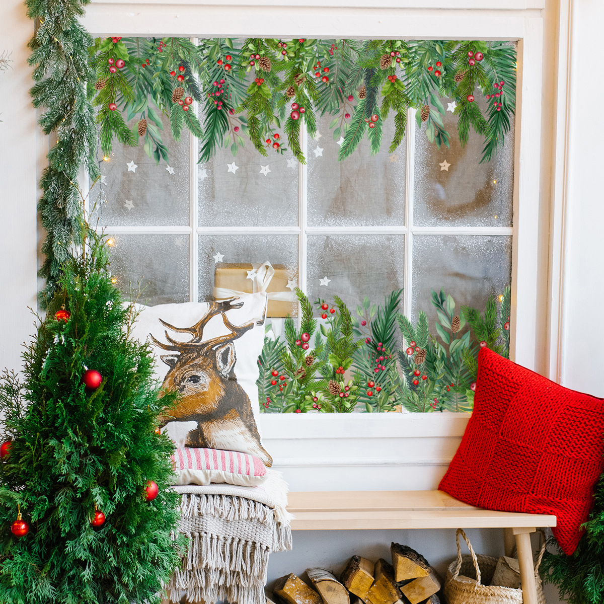 Pine Leaf Wall Sticker For Decorative Window And Glass Doors_voghion.com