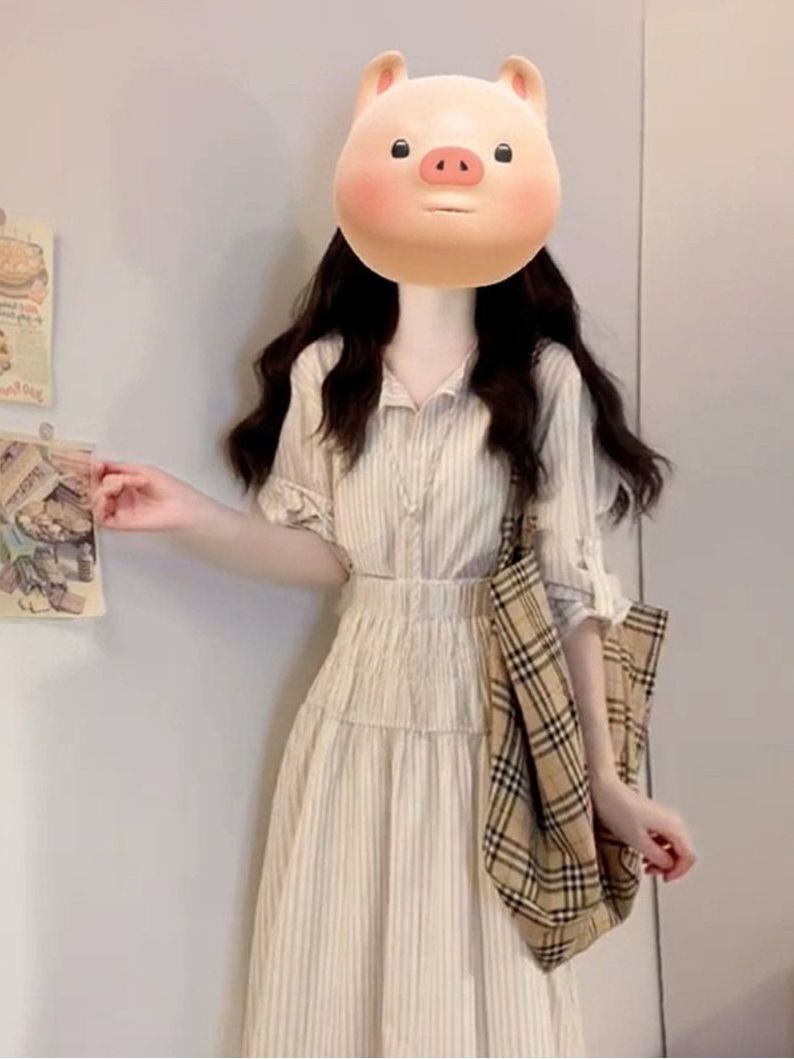 时尚新款复古条纹polo领衬衫连衣裙子女夏季法式绝美气质高雅柔软