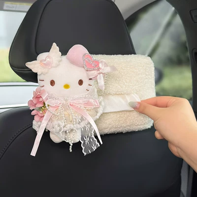Cute Kitty Car Tissue Box 2026 New Model, Hanging on the Rear Headrest, High-end Style for Women (Car tissue box/set) - peach-cheese-kitty-headrest-tissue-box