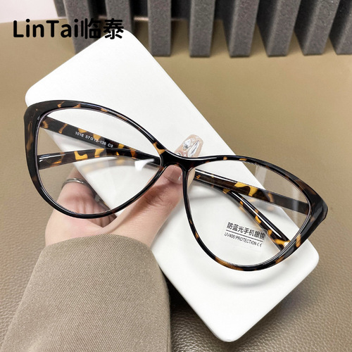 1016 New European and American style cat eye black frame myopia glasses natural beauty tool for big face slimming flat light blue light protection 