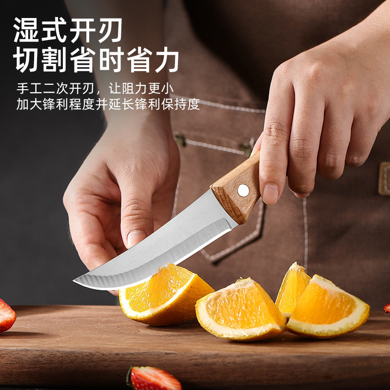 Juego de cuchillos para frutas de acero inoxidable con mango de madera en stock, utensilios de cocina de varios tamaños, juego de cuchillos para carne con mango, utensilio de cocina.