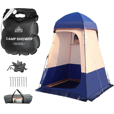 Avtomobil dam çadırları: model changing tent, mobile toilet - blue-tent-shower-bag-set-white-head-single