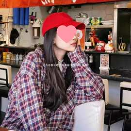 简约韩系格子衬衫女春秋新款宽松慵懒风休闲百搭长袖衬