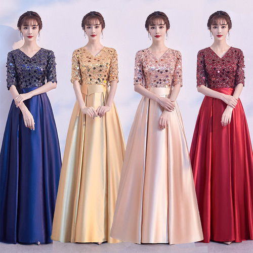 Women's 2026 New Show Costume Solo Dress with Long Length and Glitter, Modern Host Quality Chorus Dress