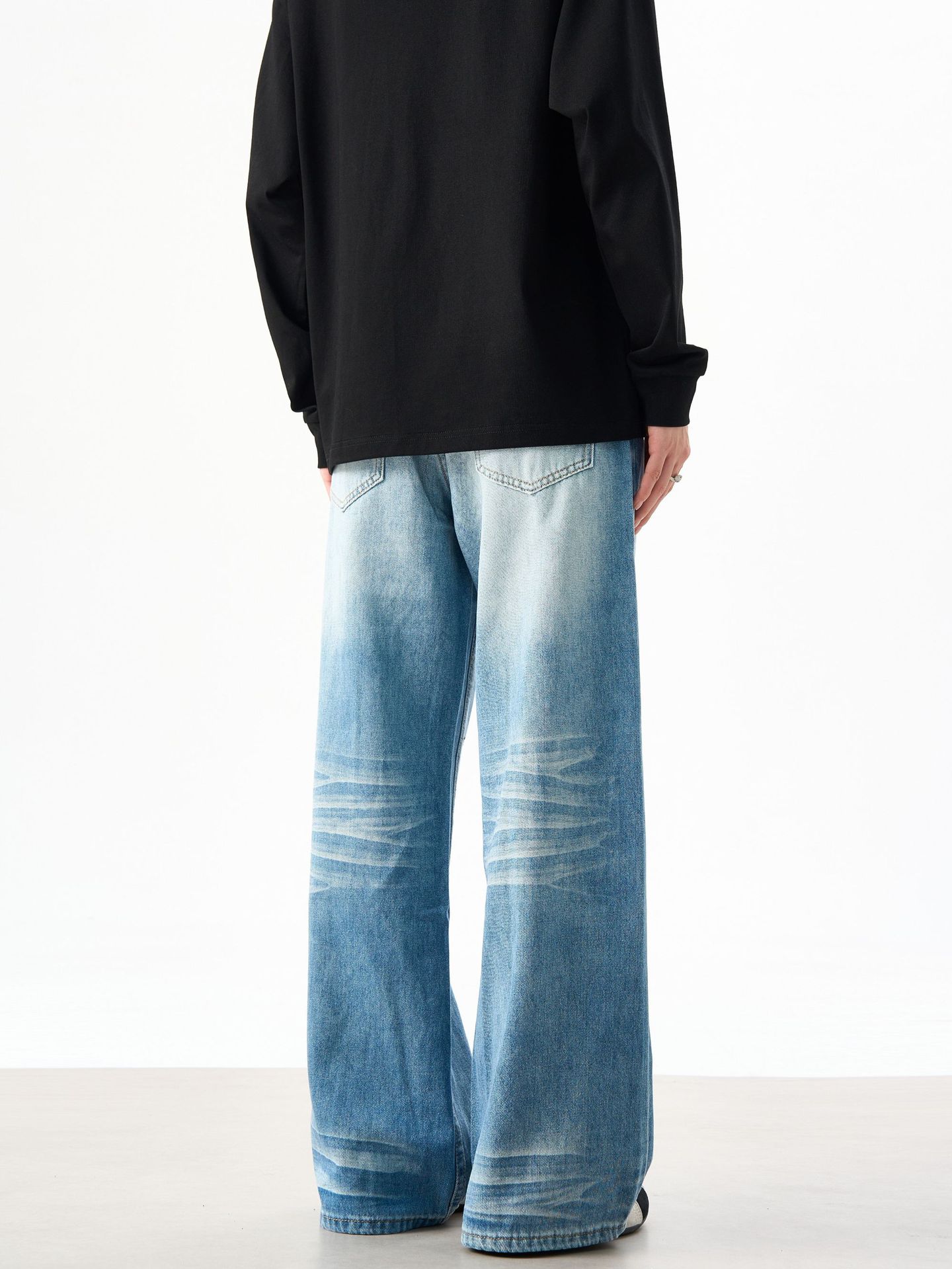 Men's Clothing Retro Washed Wide Leg Jeans Pleated Relaxed Fit Loose Drape Straight Leg Floor Length Trousers Men Women New Style_mkmklike.com
