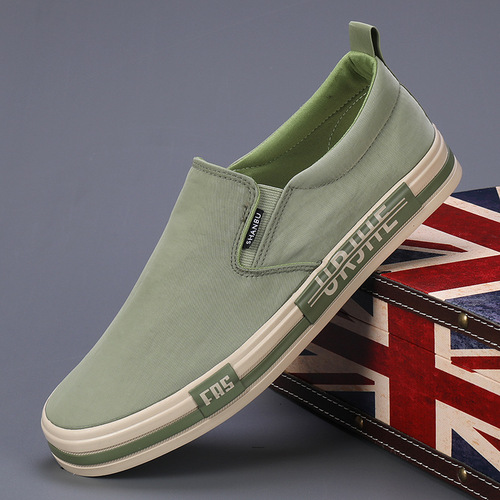 2024 Spring Casual Men's Shoes Men's Canvas Slip-On Shoes Korean Style Trendy Slip-on Shoes Versatile Casual Flat Shoes
