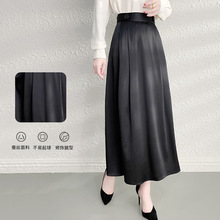 简约职业蚕丝黑色西装裙女韩版高腰显瘦垂感通勤中长款a字半身裙