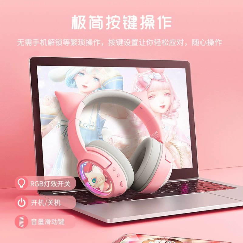 ONIKUMA B5 Wireless Gaming Headset with Noise Cancellation, 2.4G, RGB Lights, Esports Cat-Ear Design