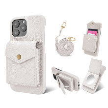 适用苹果Air支架手机壳iphone17pro卡包17promax化妆镜斜挎皮壳