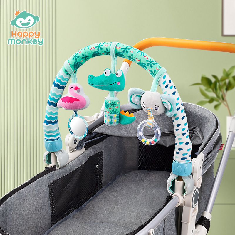 Feliz mono cochecito de bebé clip de cama colgante clip de coche recién nacido cama colgante campana sonajero juguete colgante