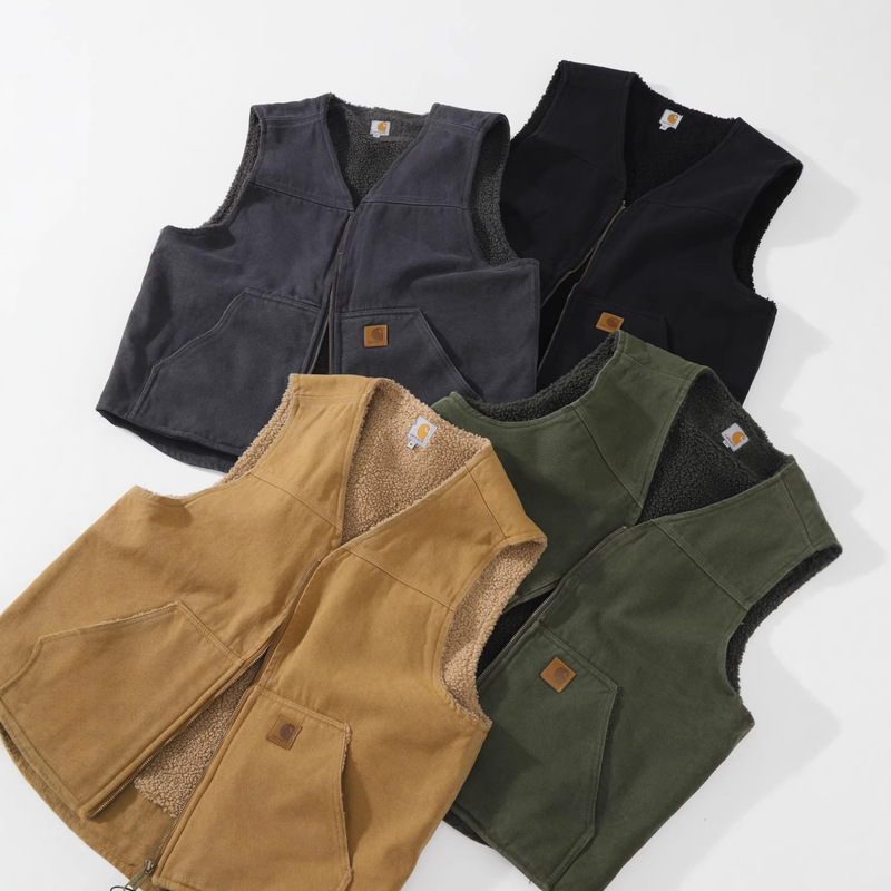 Car Duck Sherpa-Lined Vest V26 American Retro Style Fleece-Lined Workwear Vest Jacket