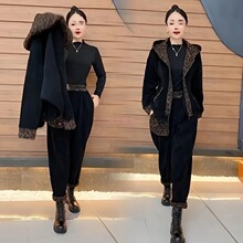 新款套装女冬季女装新款40到50岁加绒大码时尚哈伦裤套装两件套潮