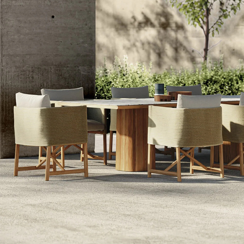 Mesa y silla al aire libre Jardín al aire libre Residencia de alojamiento Villa de ocio silla plegable de madera terraza silla de vidra impermeable combinación de protección solar