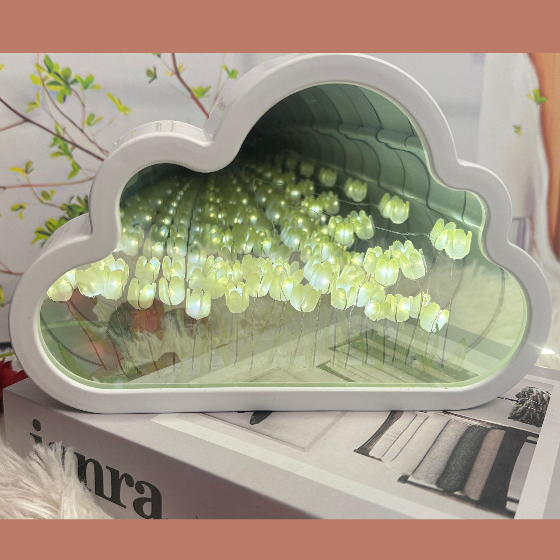 Regalo de Cumpleaños novias tulipán espejo nube flor mar noche luz hecha a mano material bricolaje paquete para niñas