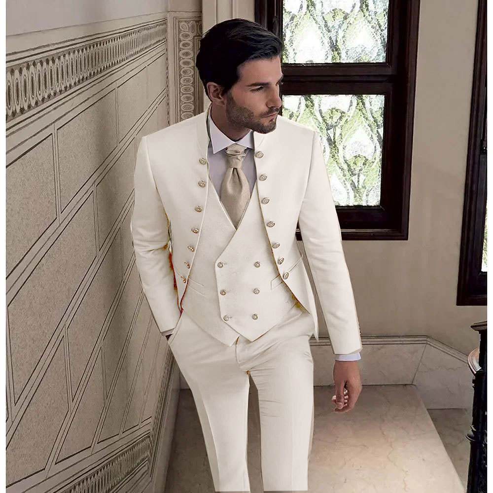 Herrkläder nya fetare och större brudgummens bästa mansdräkt tredelad avslappnad smoking bankettklänningsdräkt för män_voghion.com