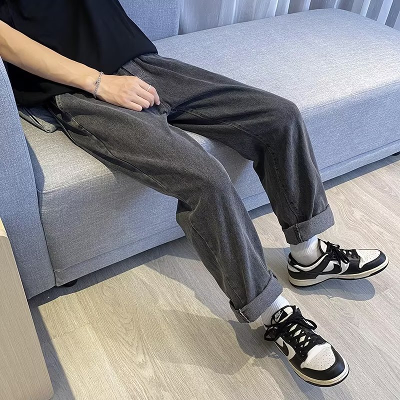 Jeans hombres sueltos rectos 2024 marca de moda de primavera y verano pantalones largos de trapeador casual americano de pierna ancha para hombres