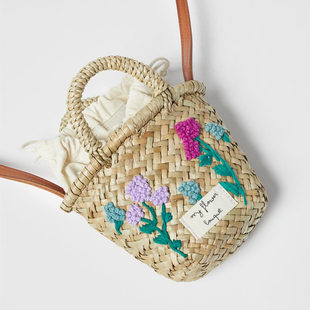 Summer small cute children's basket, purse handmade, handheld straw bag strap