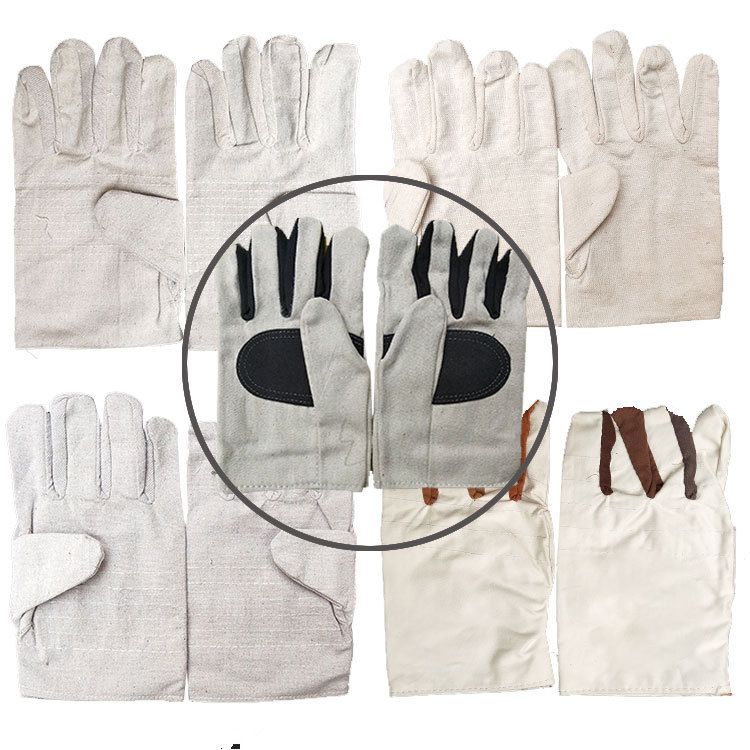 多款可选6线12线24线掌心皮白甲布丙布白革布短款电焊帆布手套