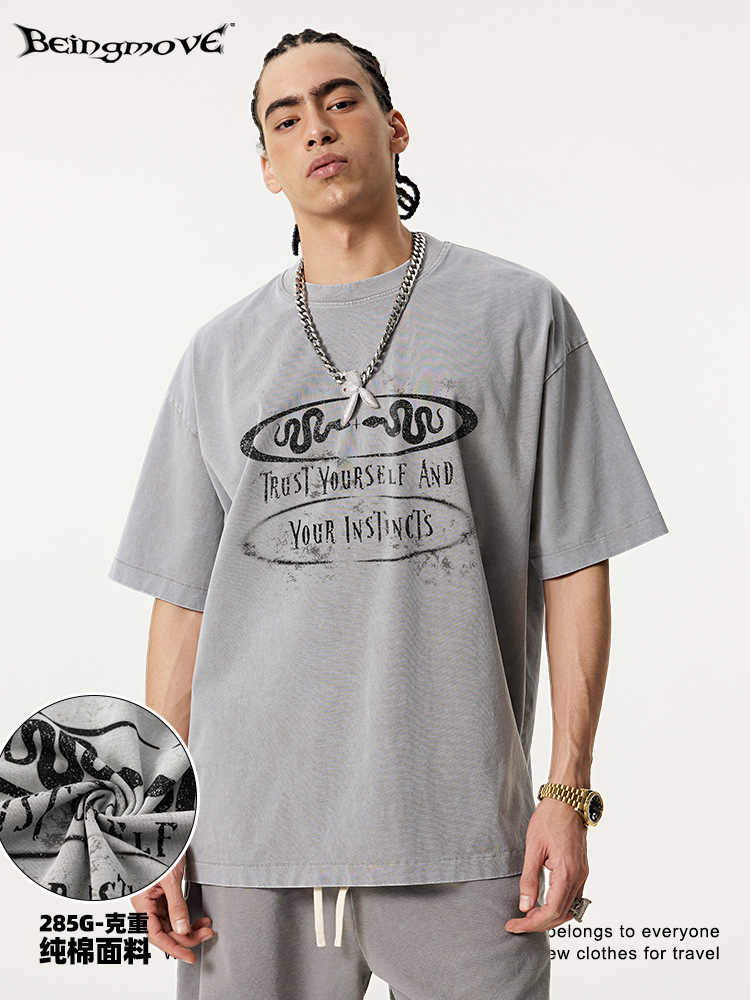 2025 verano americano de alta calidad humedad sensación fría desgaste impresión T calle hacer vieja suelta camisa de manga corta de algodón hombre