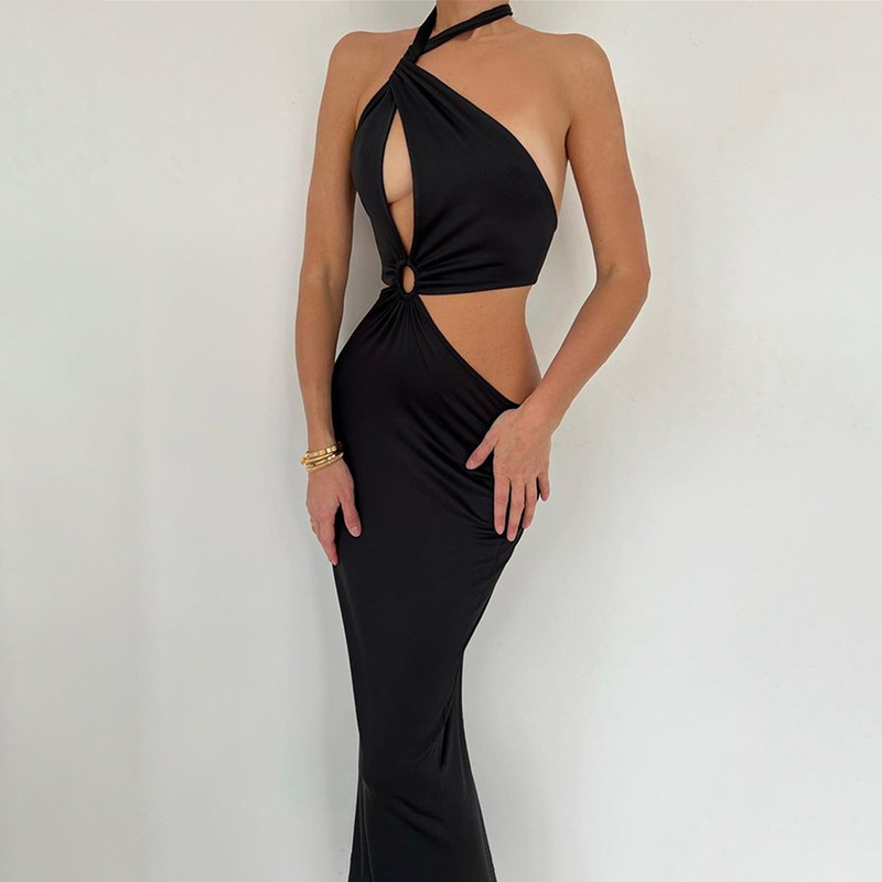 Europäisches und amerikanisches Sommerkleid, sexy Mode, Patchwork, Neckholder, offener Rücken, langer Rock_voghion.com
