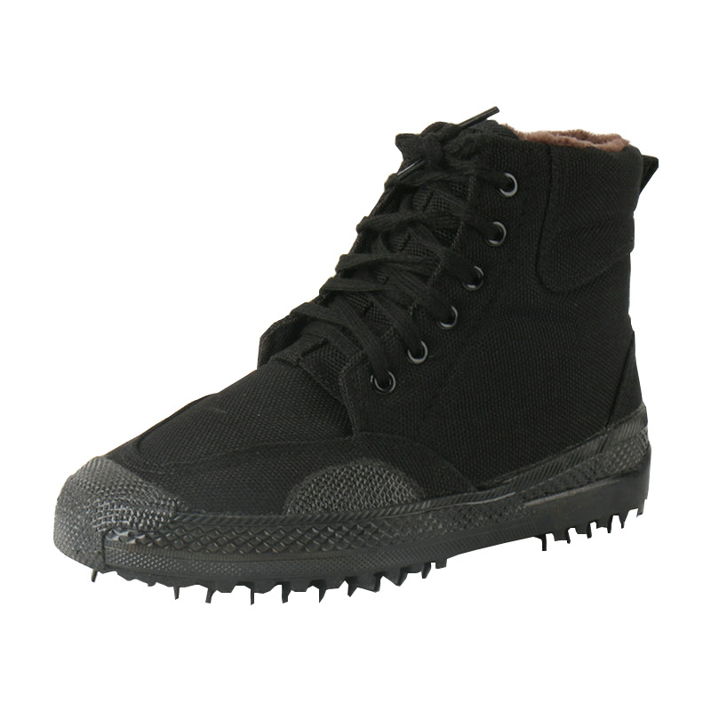 黑色高腰防滑帆布鞋加棉厂家定制 男式高帮棉鞋解放鞋加厚批发